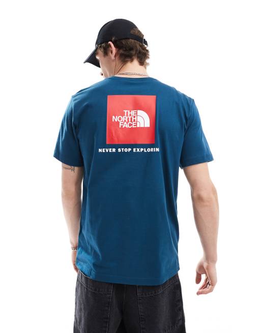 The North Face – Redbox – Granatowy T-shirt z nadrukiem w ramce na plecach