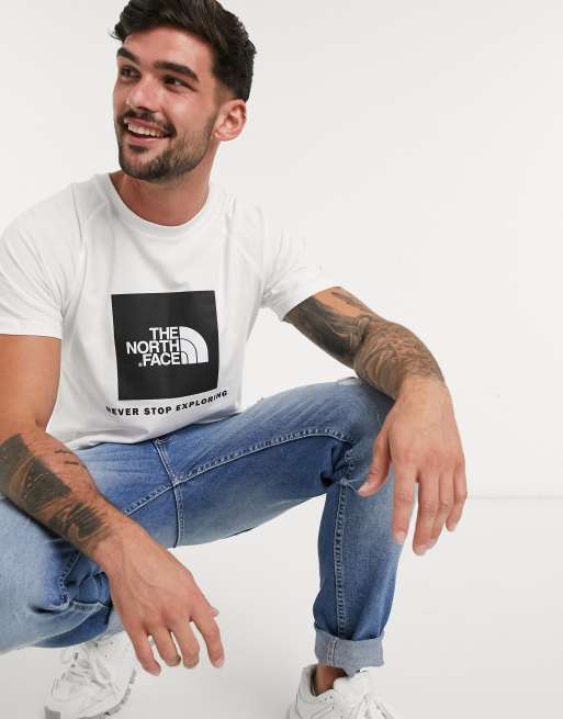 The North Face Redbox raglan chest print t-shirt in white