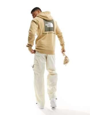 The North Face Redbox raglan sleeve back print fleece hoodie in stone-Neutral