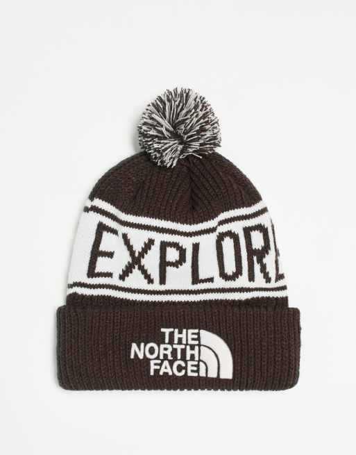 The North Face Retro bobble hat in brown and off white ASOS