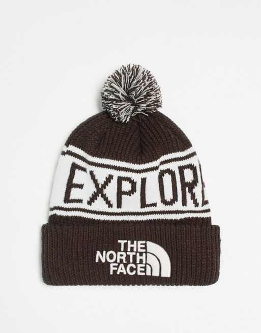 The North Face – Retro – Brązowo-biała czapka z pomponem