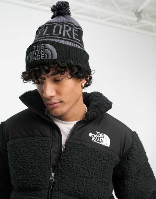 The North Face - Retro-hue i sort og grå med pompon