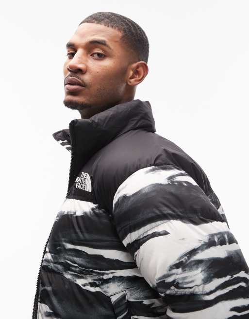 The North Face Retro Nuptse down puffer jacket in black and white print, 4 of 5