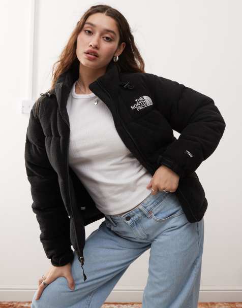 The North Face Retro Nuptse polar fleece puffer jacket in black - view 1