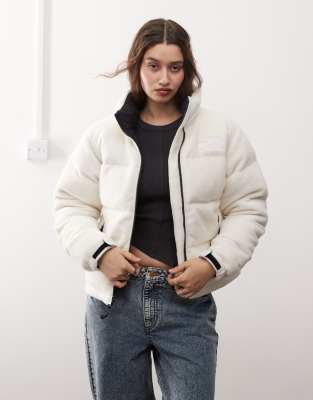 The North Face Retro Nuptse polar fleece puffer jacket in off white