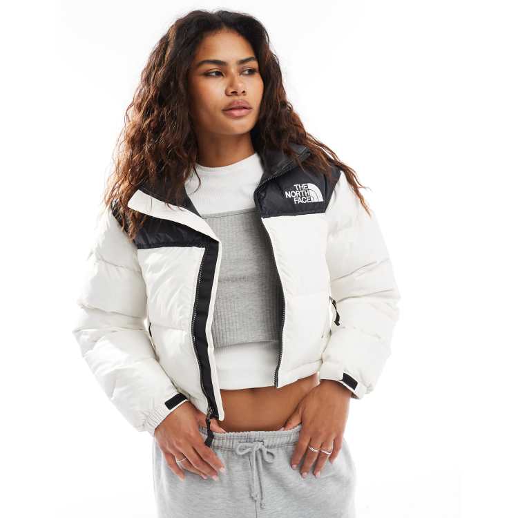 The North Face Retro Nuptse short puffer jacket in off white ASOS