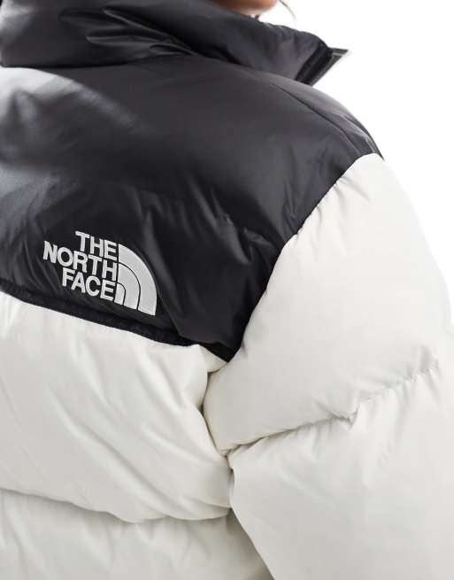 The North Face Retro Nuptse short puffer jacket in off white