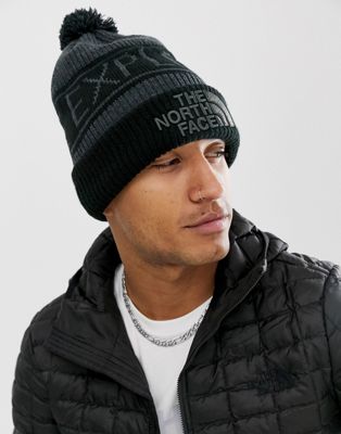 North Face Retro Pom Beanie Hat Black 