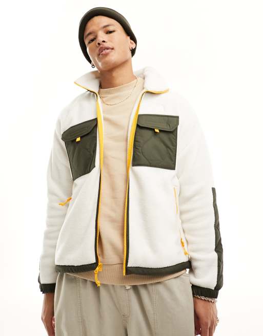 The North Face – Royal Arch – Zapinana na zamek pikowana kurtka polarowa w kolorze khaki i złamanej bieli