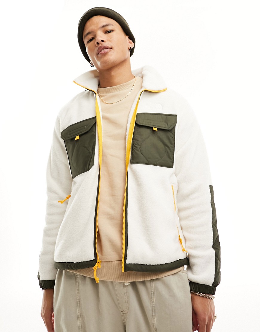 The North Face Royal Arch zip up quilted fleece jacket in off white and khaki