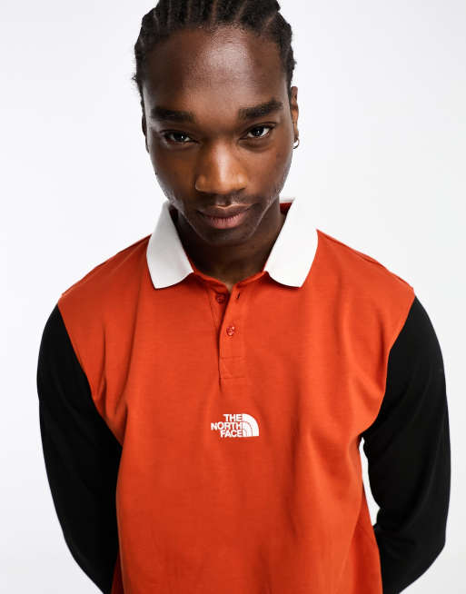 The North Face Rugby heavyweight polo in black and red Exclusive