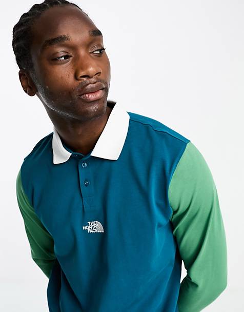 The North Face Rugby heavyweight polo in blue and green Exclusive at ASOS
