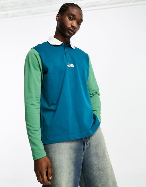 The North Face Rugby heavyweight polo in blue and green Exclusive at ASOS