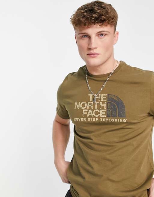 Khaki north face store t shirt