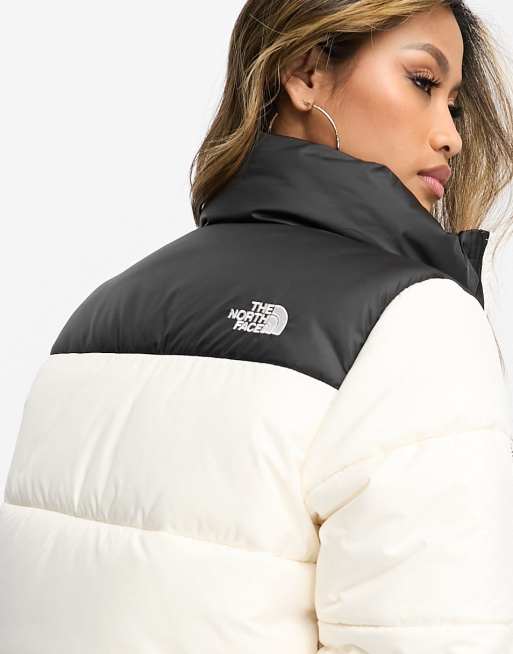 The North Face Saikuru cropped puffer jacket in cream and black