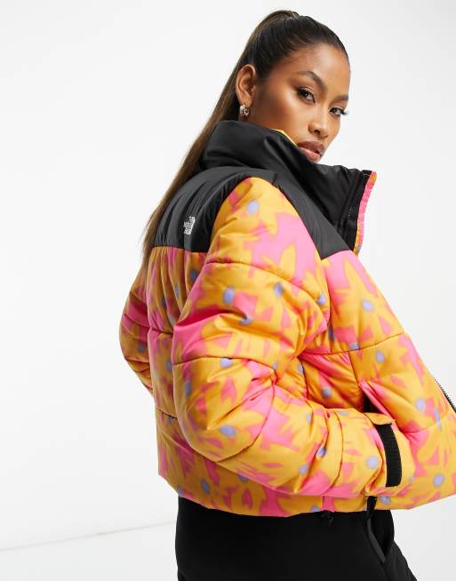 The North Face Saikuru cropped puffer in yellow flower print