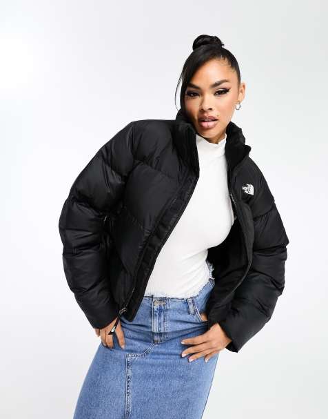 ASOS DESIGN puffer jacket with high neck in stone