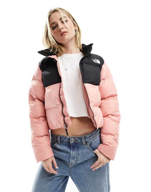 The North Face Saikuru cropped puffer jacket in cream and black Exclusive  to ASOS