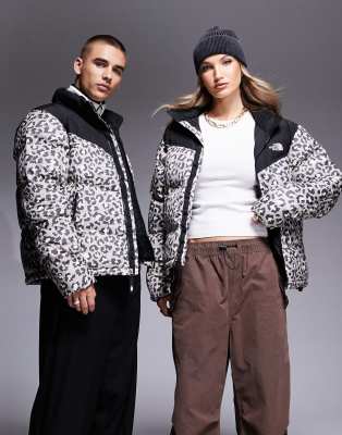 The North Face The North Face Saikuru logo puffer jacket in grey leopard print exclusive to ASOS-Multi