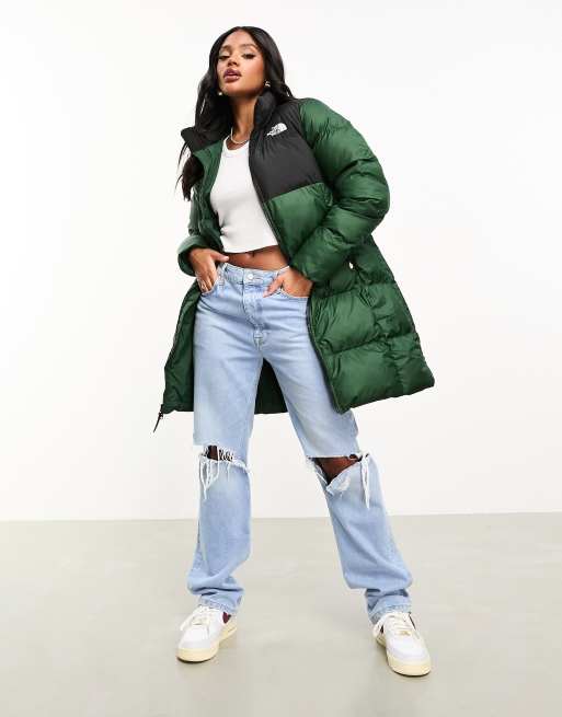 Green long puffer on sale coat