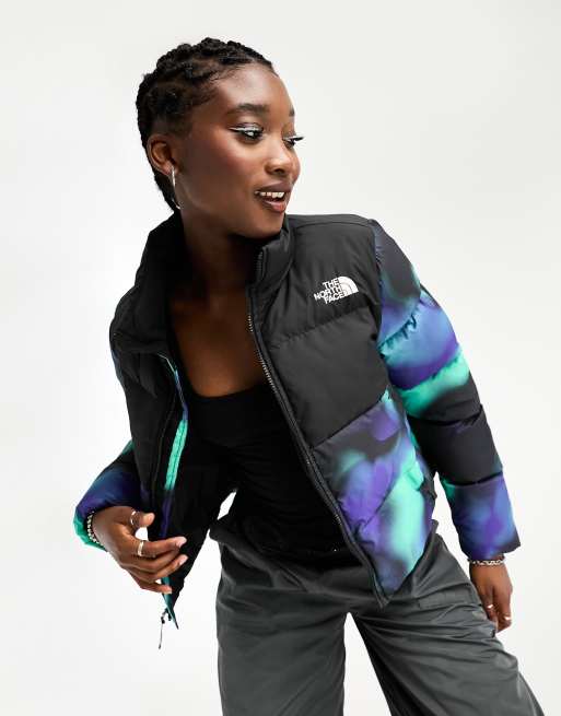 The North Face – Saikuru – Niebieska krótka kurtka ocieplana w marmurkowy wzór – tylko w ASOS