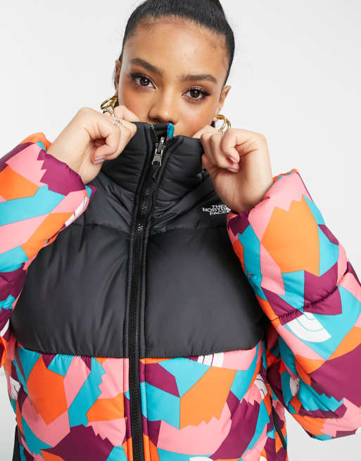 North face patterned puffer sales jacket