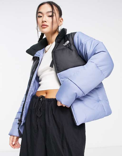 Blue north store face puffer coat