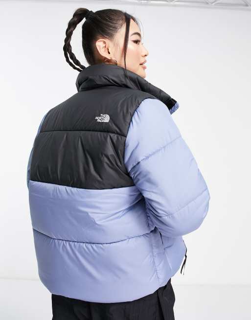 The North Face Saikuru cropped puffer jacket in cream and black Exclusive  to ASOS