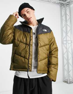 The North Face Saikuru puffer jacket in khaki and black-Green