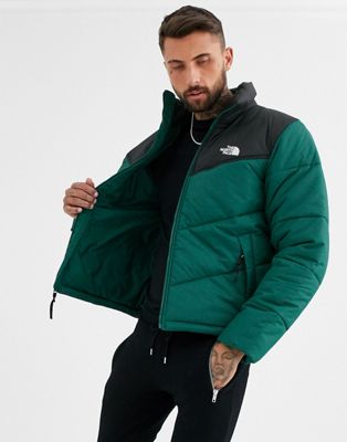 dark green north face puffer jacket