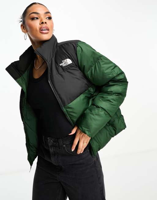 Green and black store north face jacket