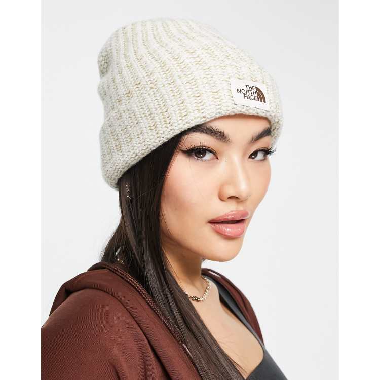 north face cream beanie