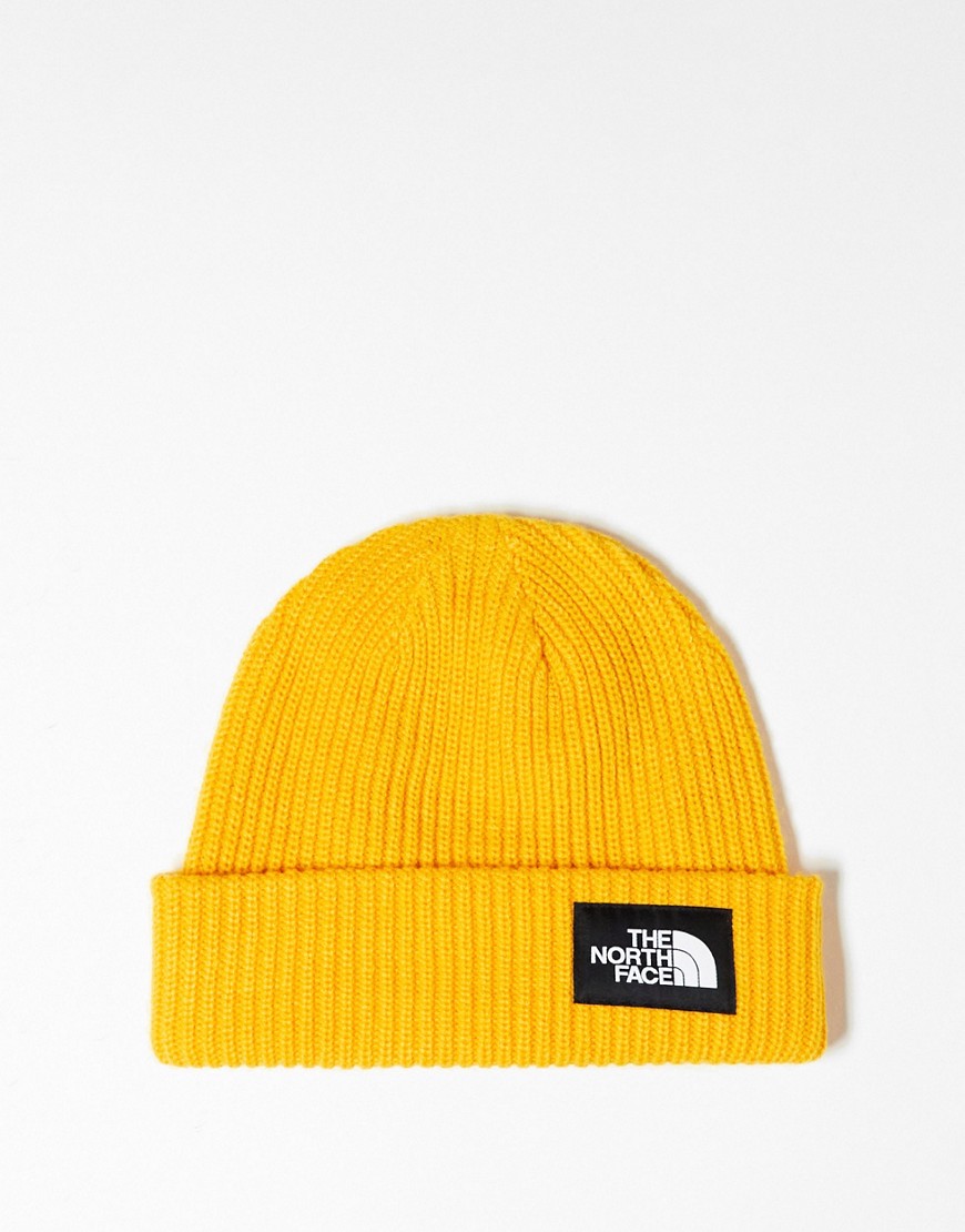The North Face Logo Box Beanie In Gold