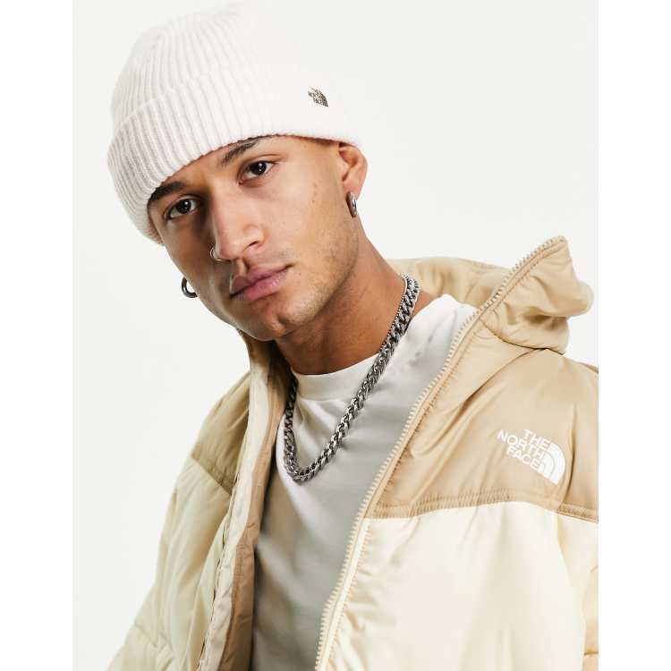 north face cream beanie