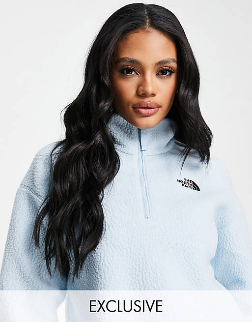 The North Face Sherpa cropped fleece in light blue Exclusive at ASOS