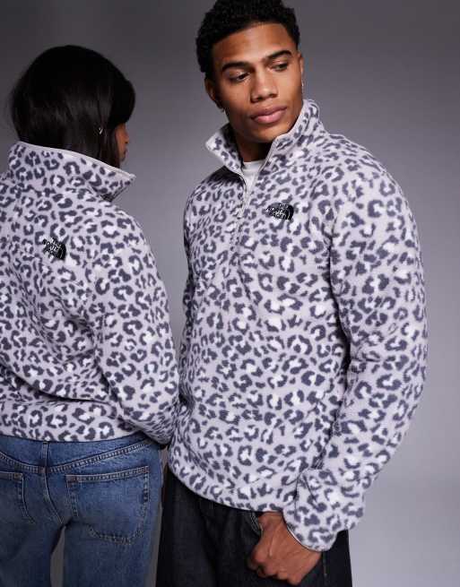 The North Face Shispare 1/4 zip logo fleece in grey leopard print
