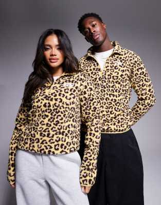 The North Face The North Face Shispare 1/4 zip logo fleece in leopard print exclusive to ASOS-Multi