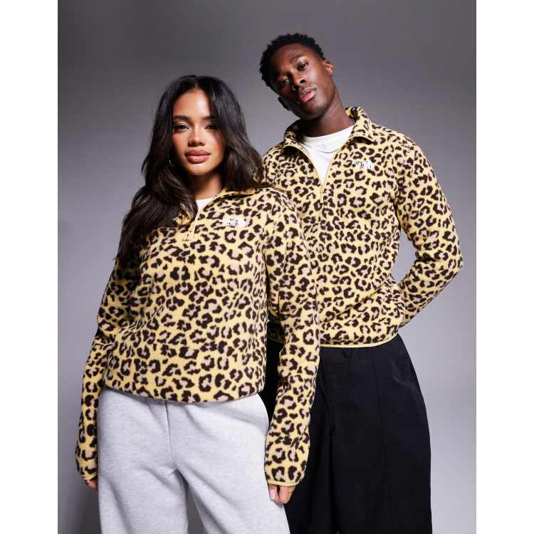 The North Face Shispare 1/4 zip logo fleece in leopard print