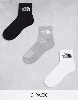 The North Face Simple Dome 3 pack logo ankle socks in white grey and black