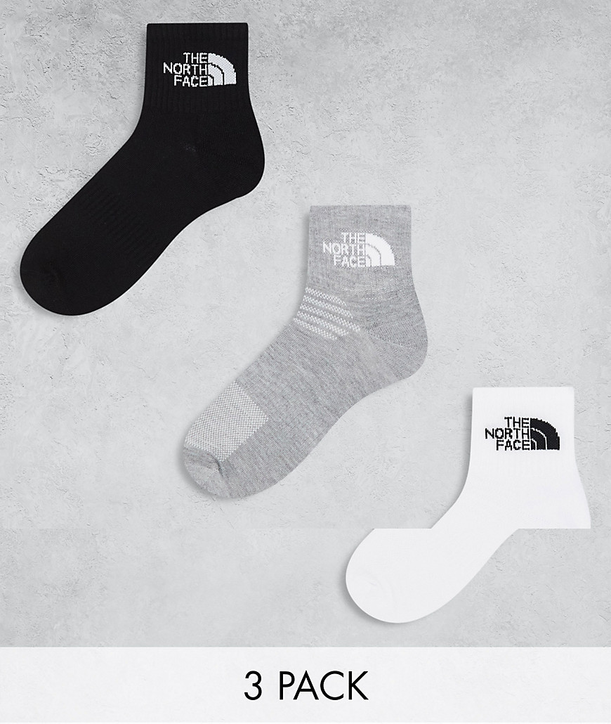 The North Face Simple Dome 3 pack logo ankle socks in white grey and black