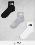 [The North Face] The North Face Simple Dome 3 pack logo ankle socks in white grey and black 41-43 GREY