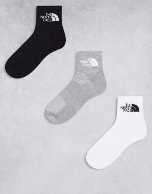 The North Face Simple Dome 3 pack logo ankle socks in white grey and black