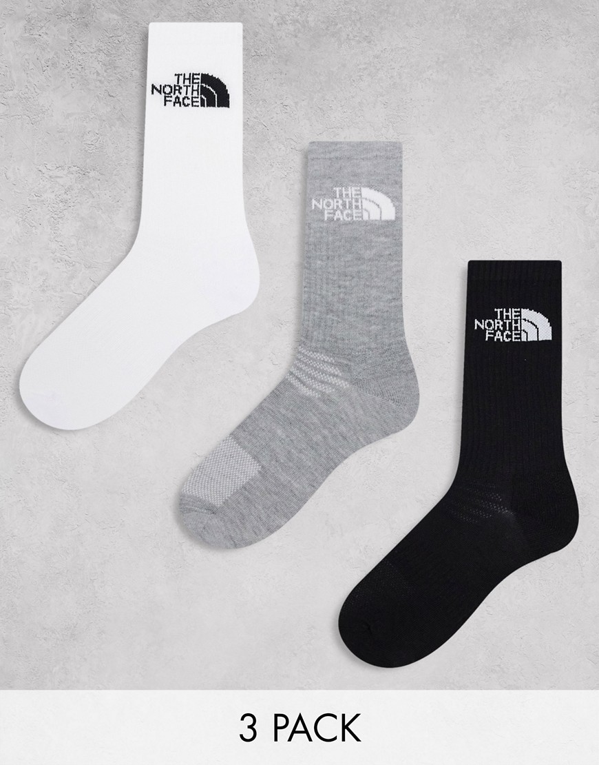 The North Face Simple Dome 3 pack logo socks in white grey and black