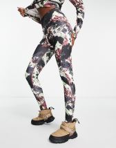 Liquorish Ski base layer leggings in abstract multi colour print