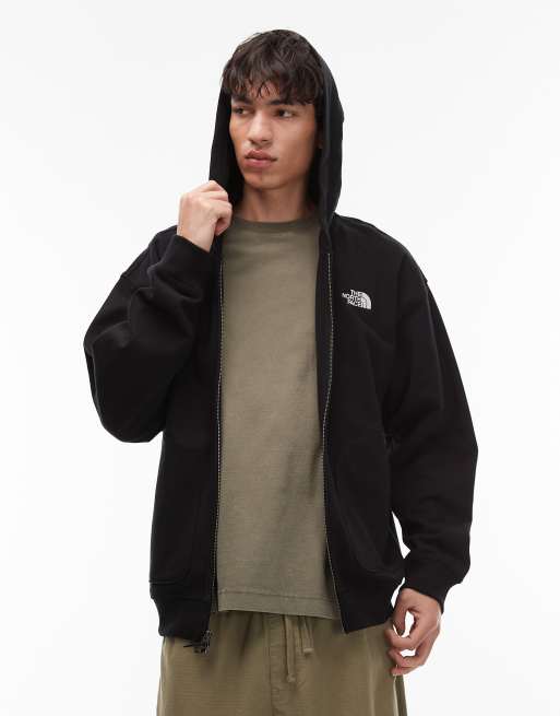 The North Face - Sort oversized unisex-hættetrøje med dobbelt lynlås og logo