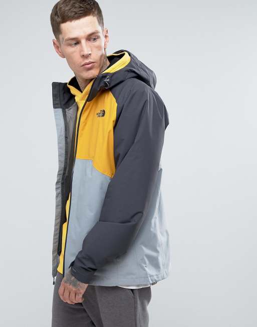 The North Face Stratos Waterproof Hooded Jacket in Tri Colour Grey Yellow