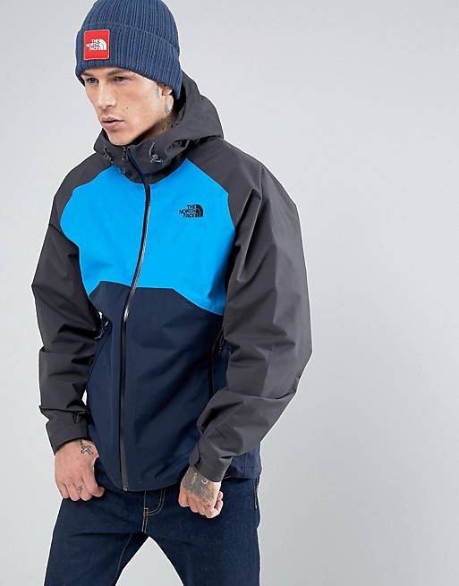 The North Stratos Waterproof Hooded Jacket in Tri Colour Navy/Grey ASOS