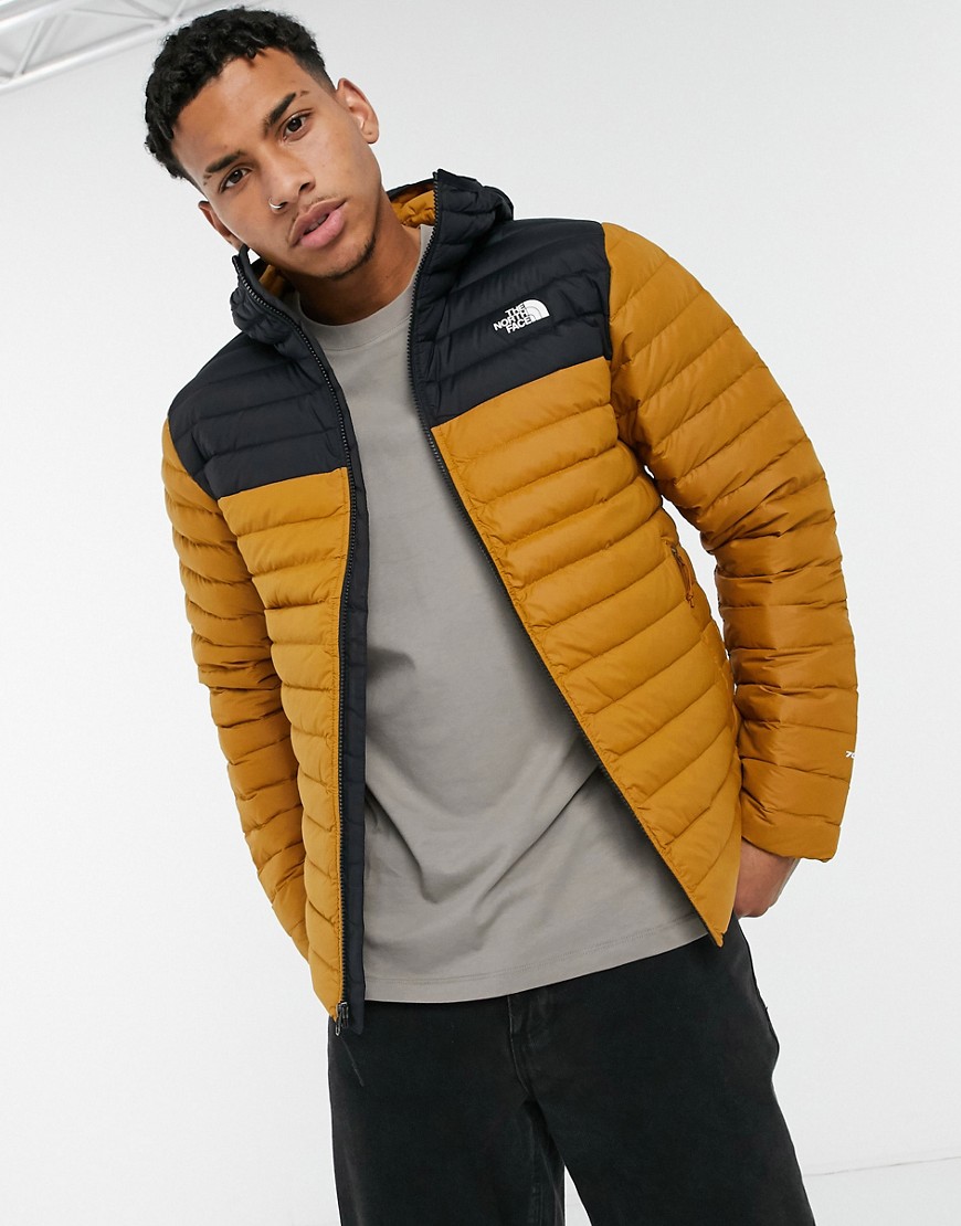 THE NORTH FACE STRETCH DOWN HOODED JACKET IN BROWN/BLACK,NF0A3Y55HFQ