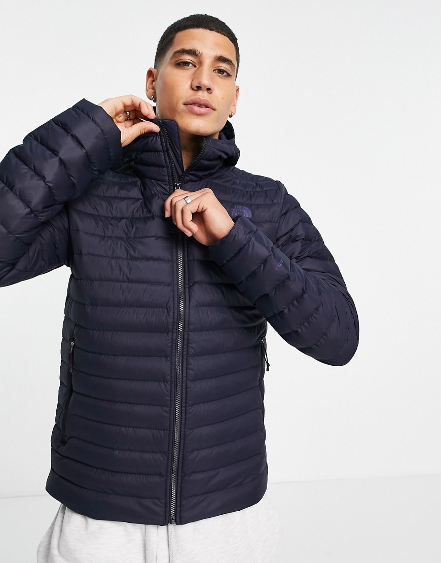 The North Face Stretch Down hooded jacket in navy
