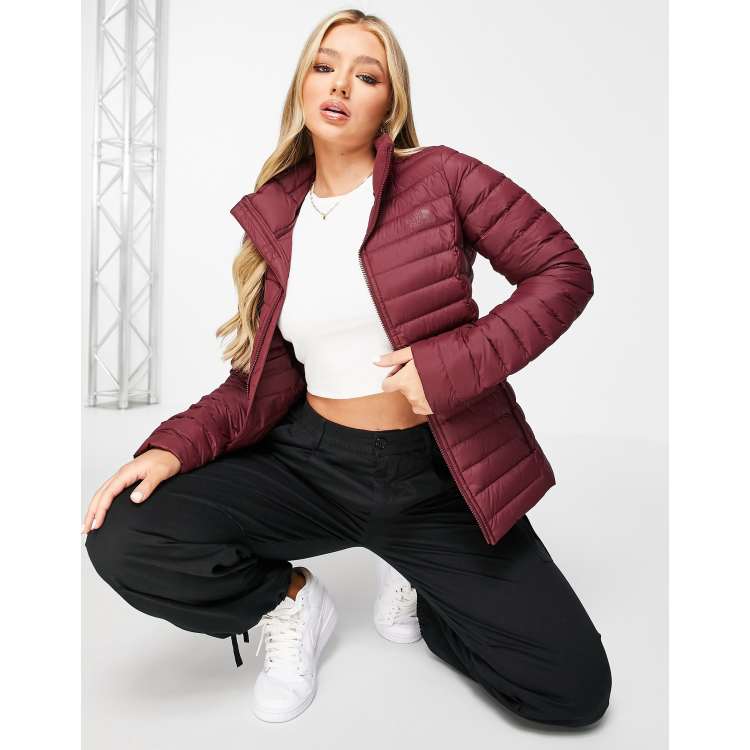 The North Face Stretch Down jacket in burgundy ASOS